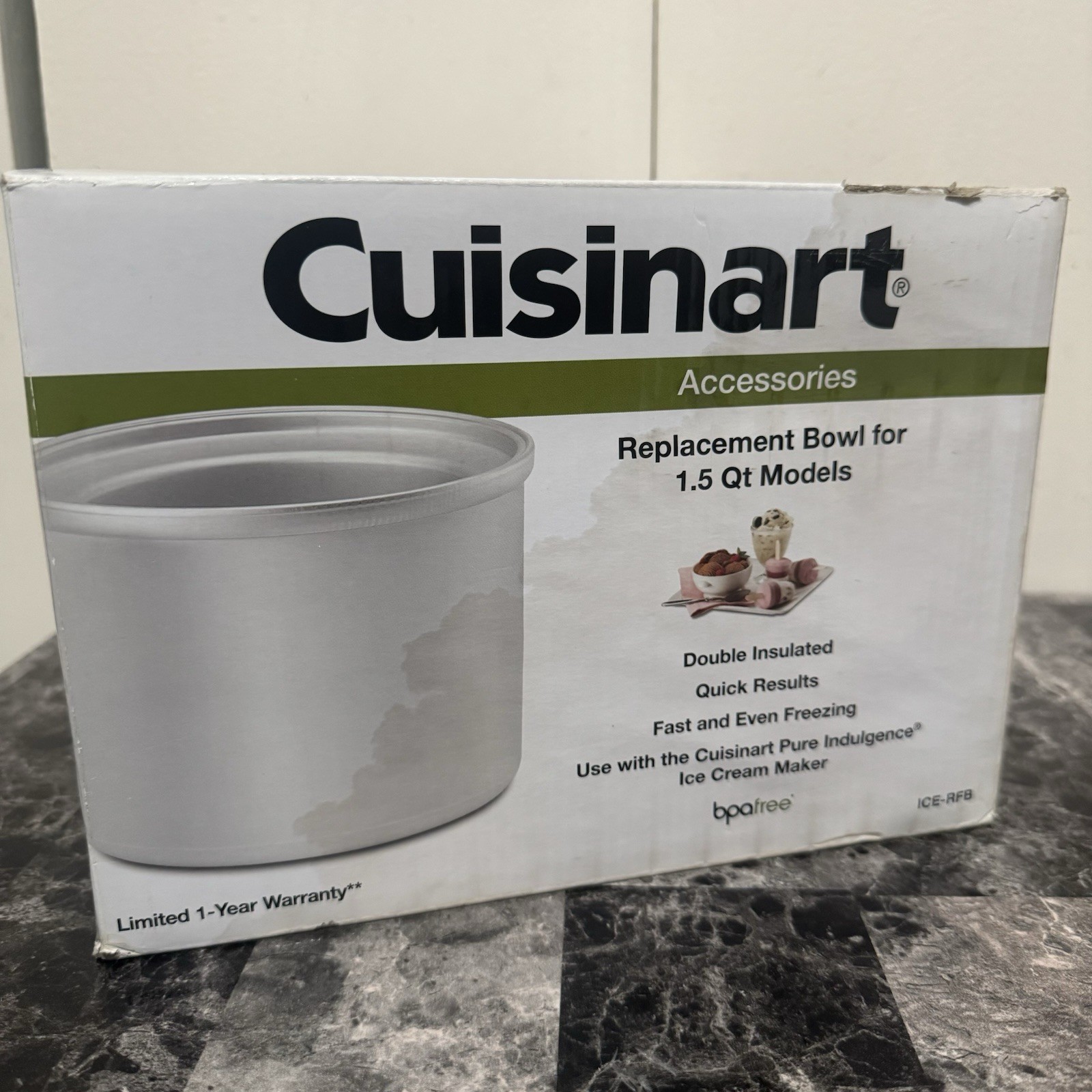 Cuisinart 1.5-Quart Ice Cream Maker Replacement Bowl ICE-RFB New