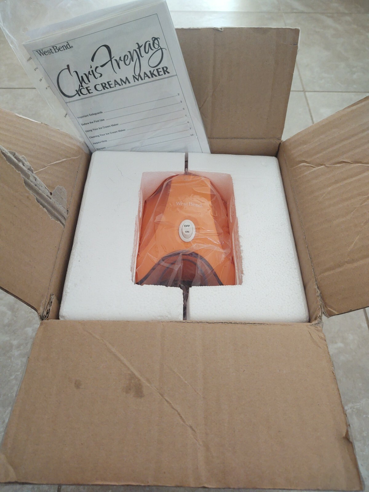 NEW in BOX Orange Chris Freytag Ice Cream Maker West Bend/QVC