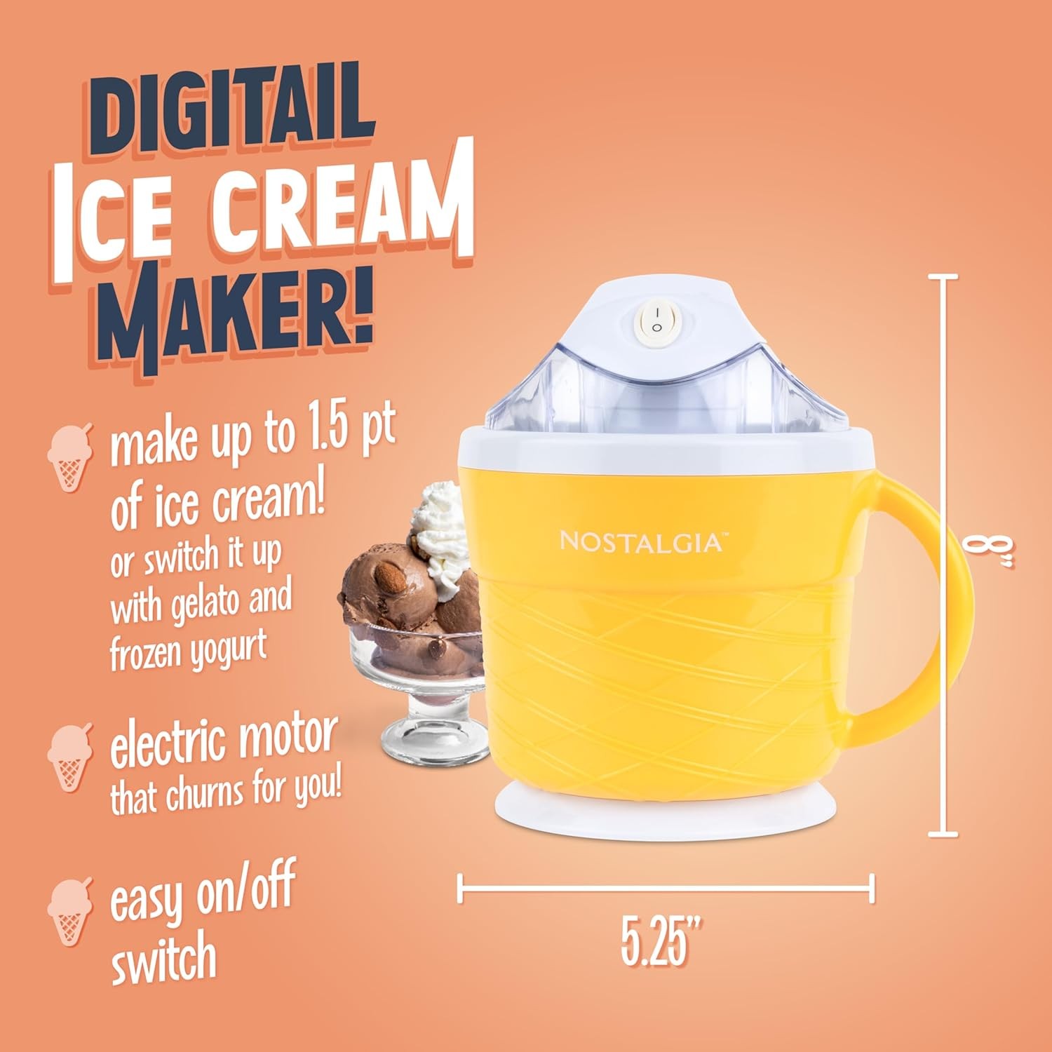 Nostalgia Electric Ice Cream Maker – Fun Kitchen Appliance – Tan – 1.5 Quart