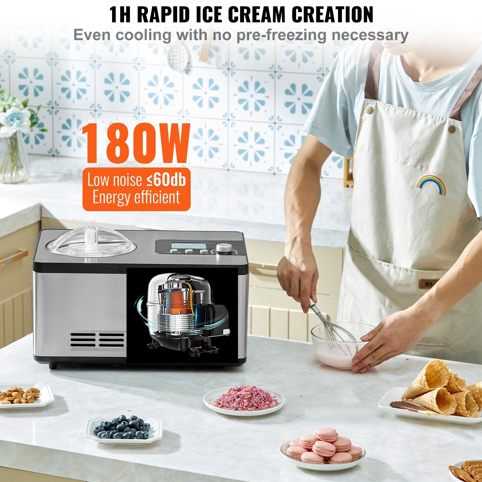2Qt Automatic Ice Cream Maker Yogurt Gelato Machine 3 Modes LCD Display & Timer
