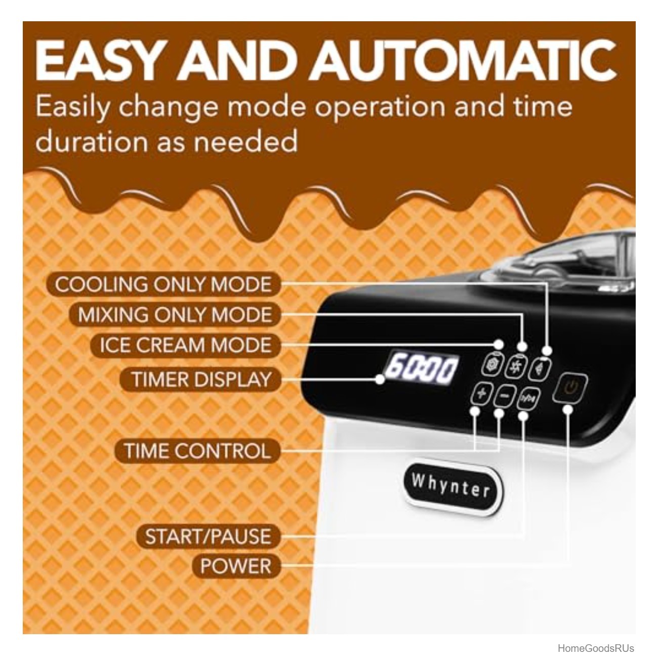 Automatic Ice Cream Maker 1.28 Quart Built-in Compressor LCD Display Timer No
