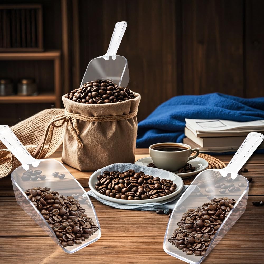 6 PCS Clear Plastic Ice Scoop(7.6 Inch) for Freezer Food 6 pack, 6 pack clear