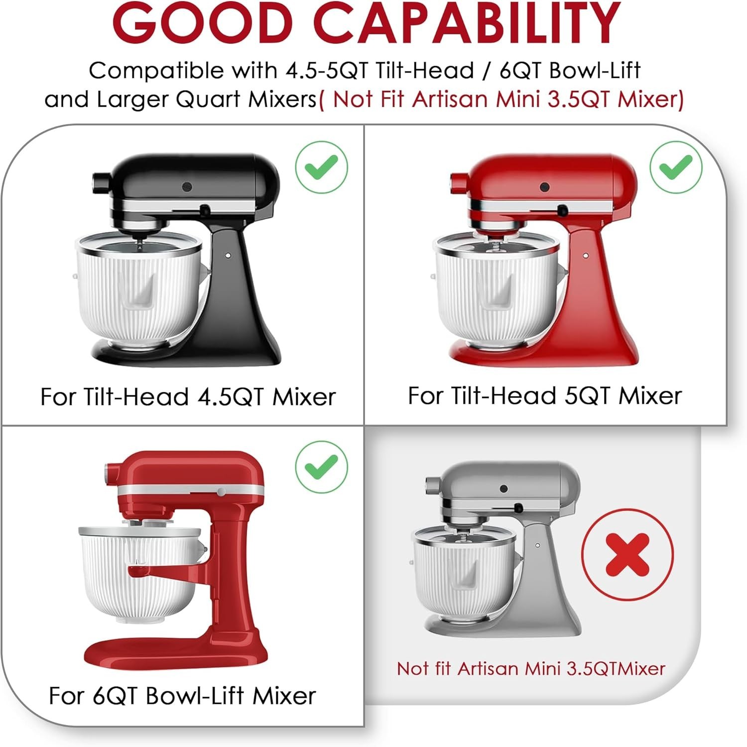 Ice Cream Maker Attachment for Kitchenaid Mixers Fits 4.5 5QT 6QT Stand MixerUSA