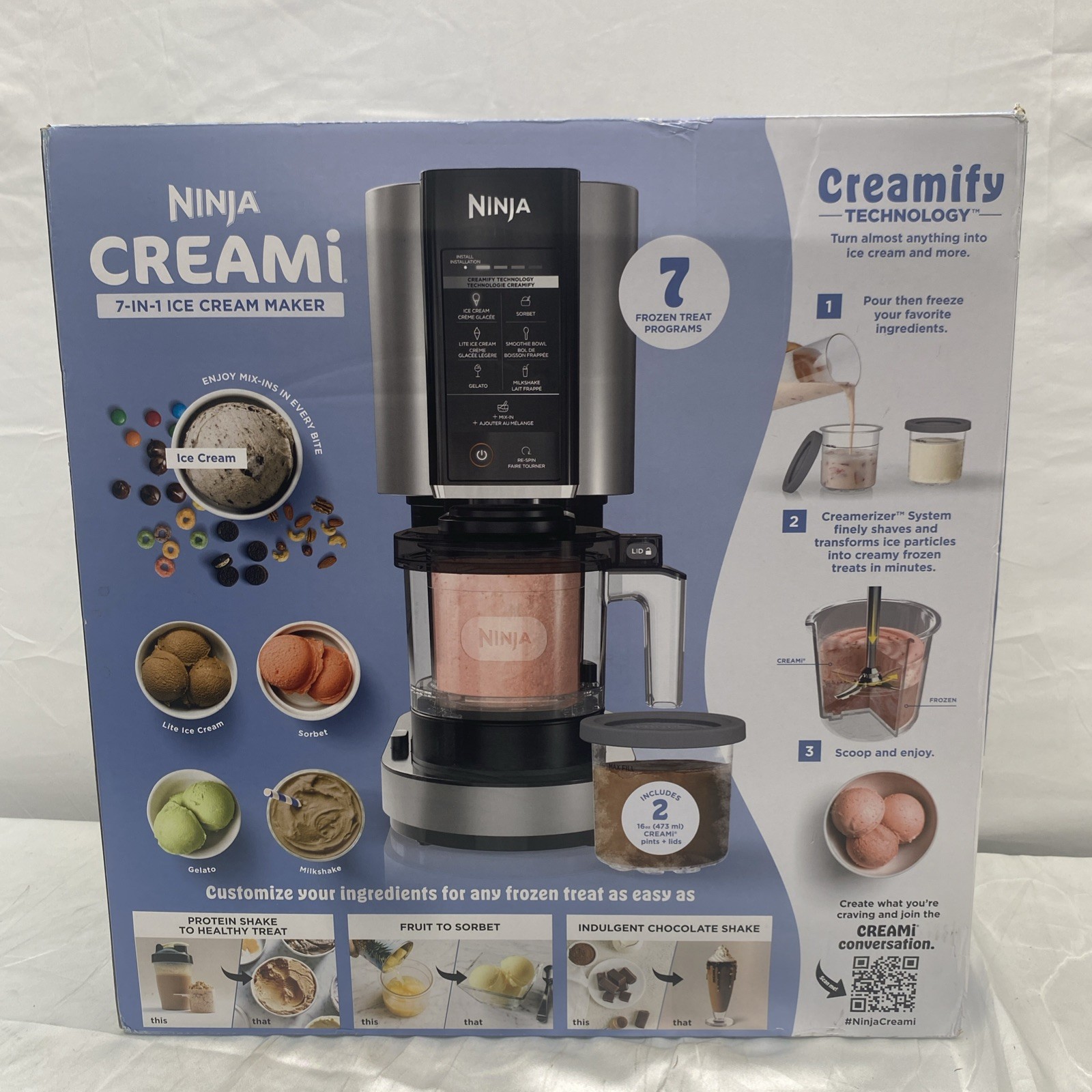 NEW! Ninja CREAMi, Ice Cream Maker, 7 One-Touch Programs – NC301