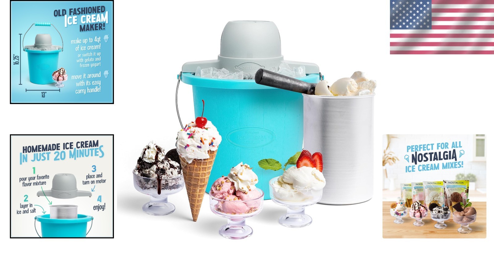 Rapid Ice Cream Maker – 4 Quart Vintage Style Machine for Frozen Yogurt & Gelato