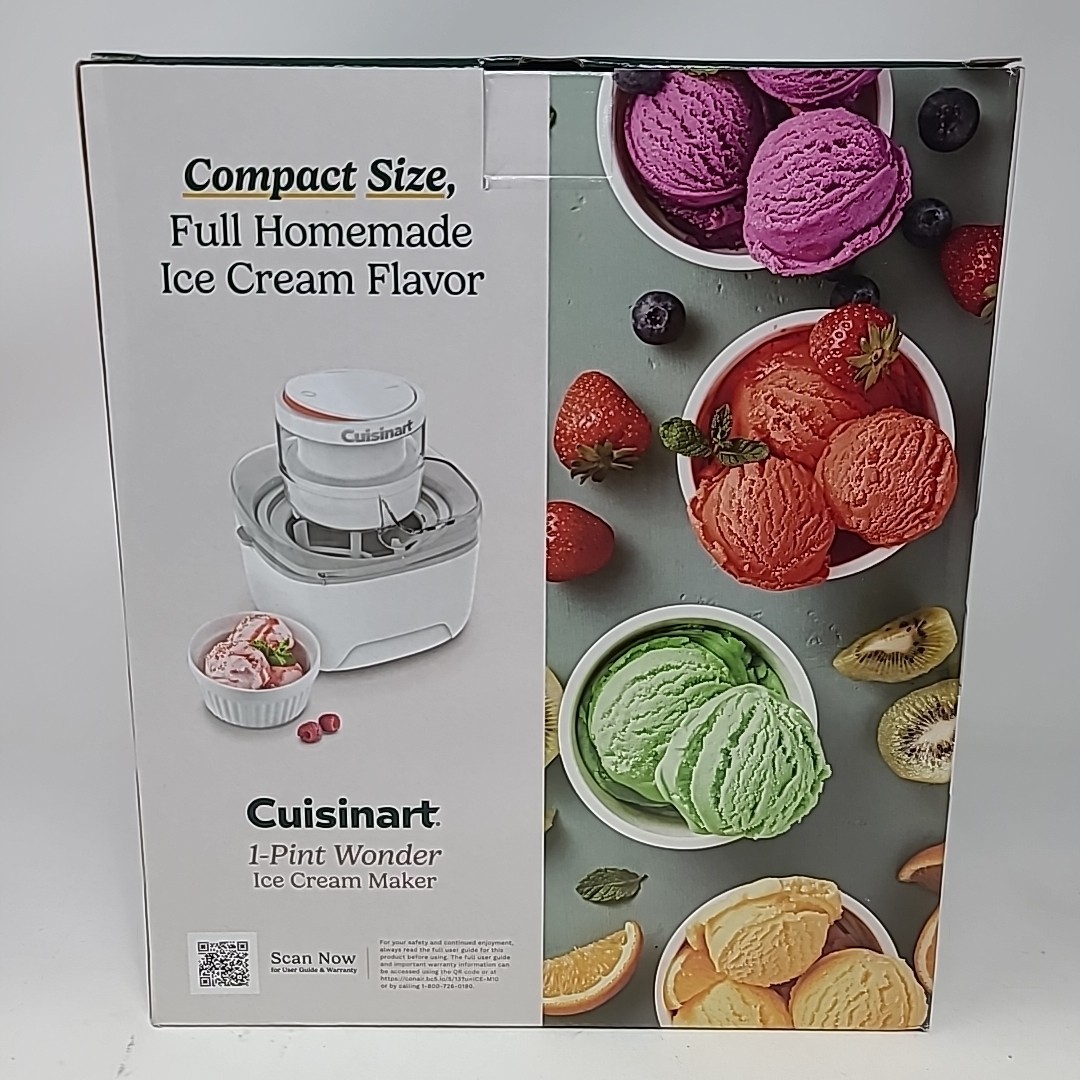 Cuisinart Ice Cream Maker 1 Pint Wonder White Mini ICE-M10 Yogurt Sorbet NEW