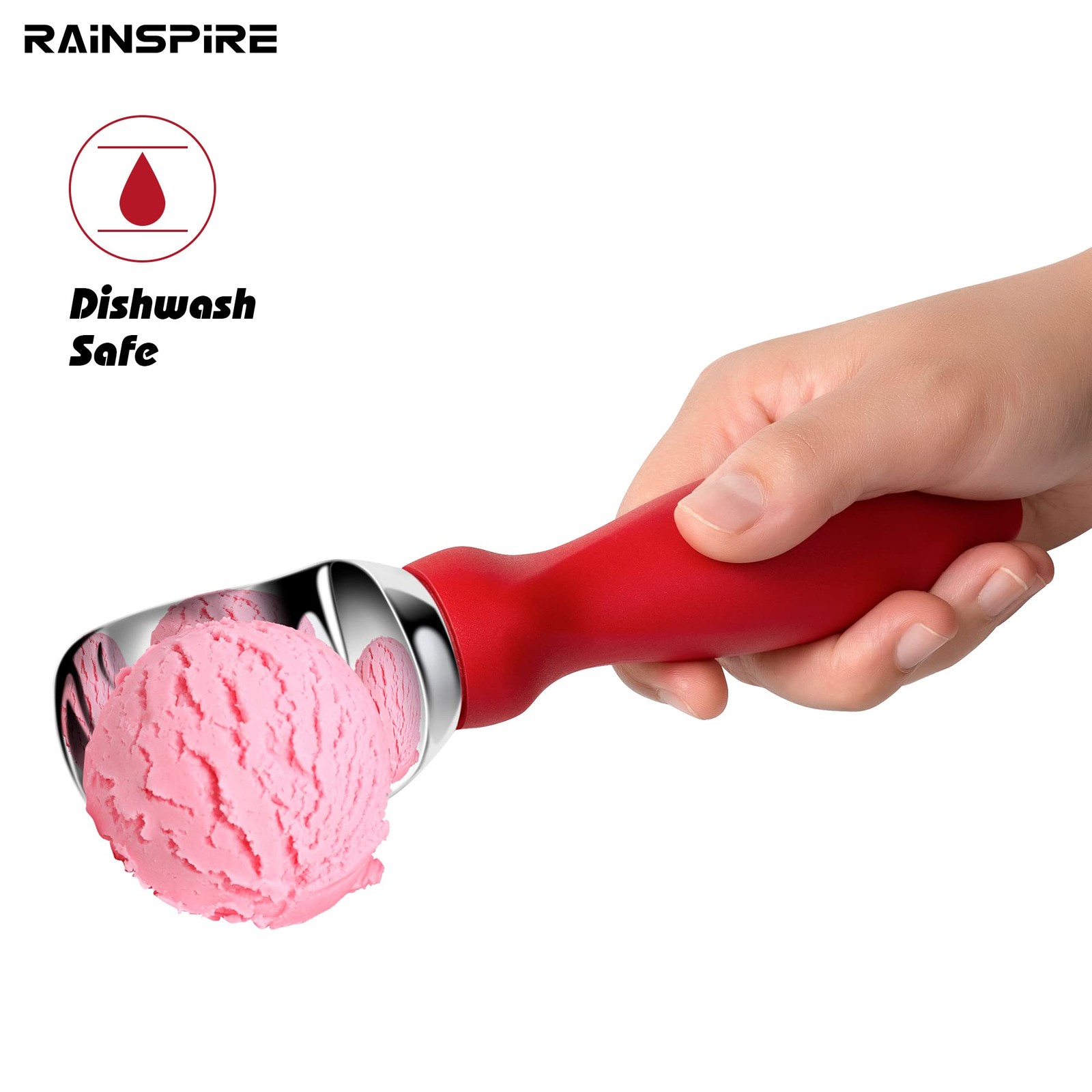 Rainspire Ice Cream Scoop Stainless Steel with 7.9×2.2×1.6 inch, Red