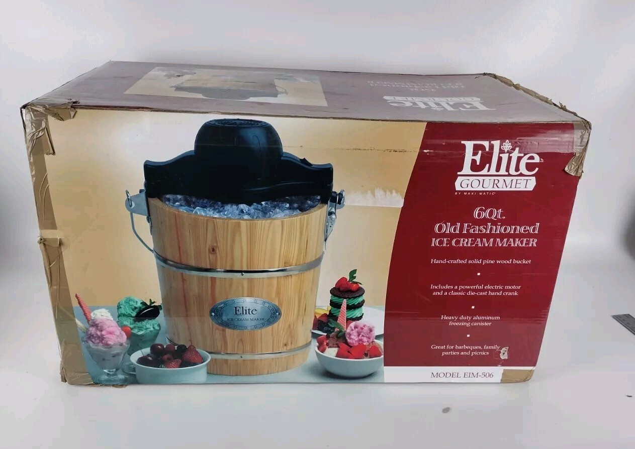 Elite Gourmet Old Fashioned 6 Quart Wood Bucket Electric Ice Cream Maker NEW