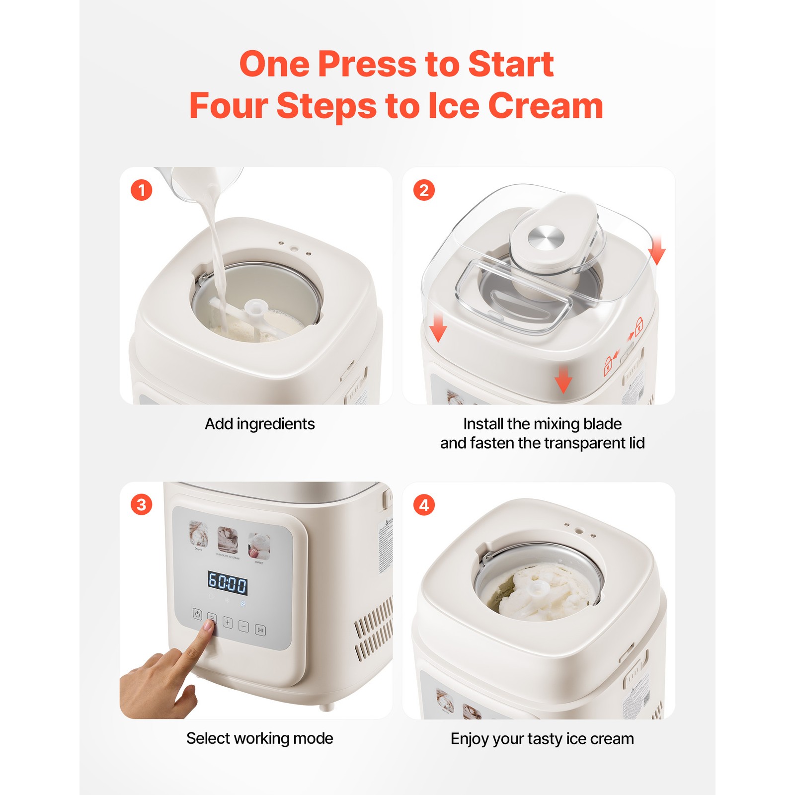 Uimoso 1 Quart Ice Cream Machine Maker with Compressor No Pre-Freezing Needed