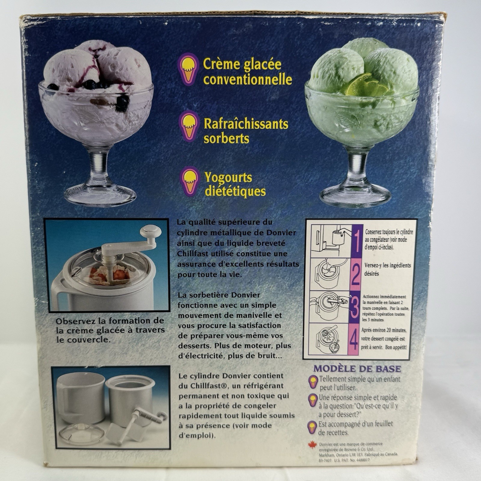 Vintage DONVIER 1.4 Qt Ice Cream Maker Chillfast Manual Crank W/Box Canada