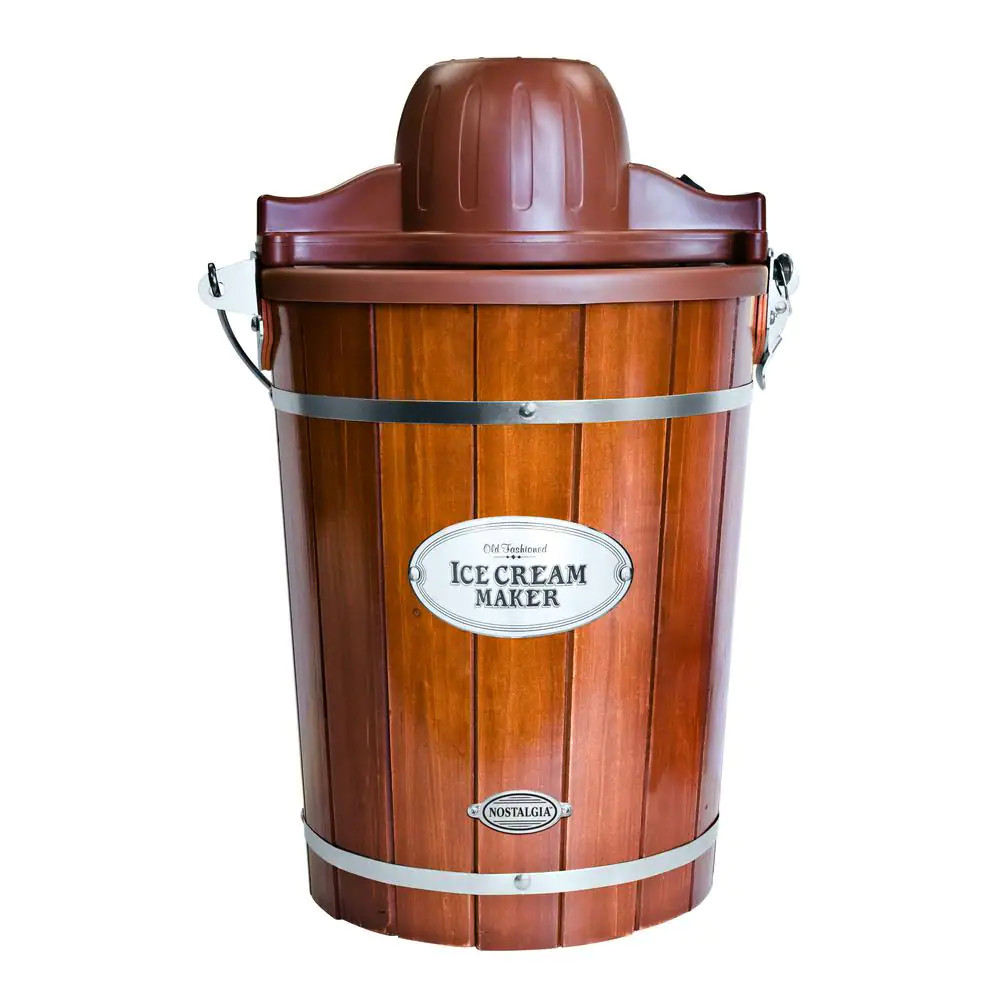 Vintage 6 Qt. Brown Dark Wood Bucket Electric Ice Cream Maker