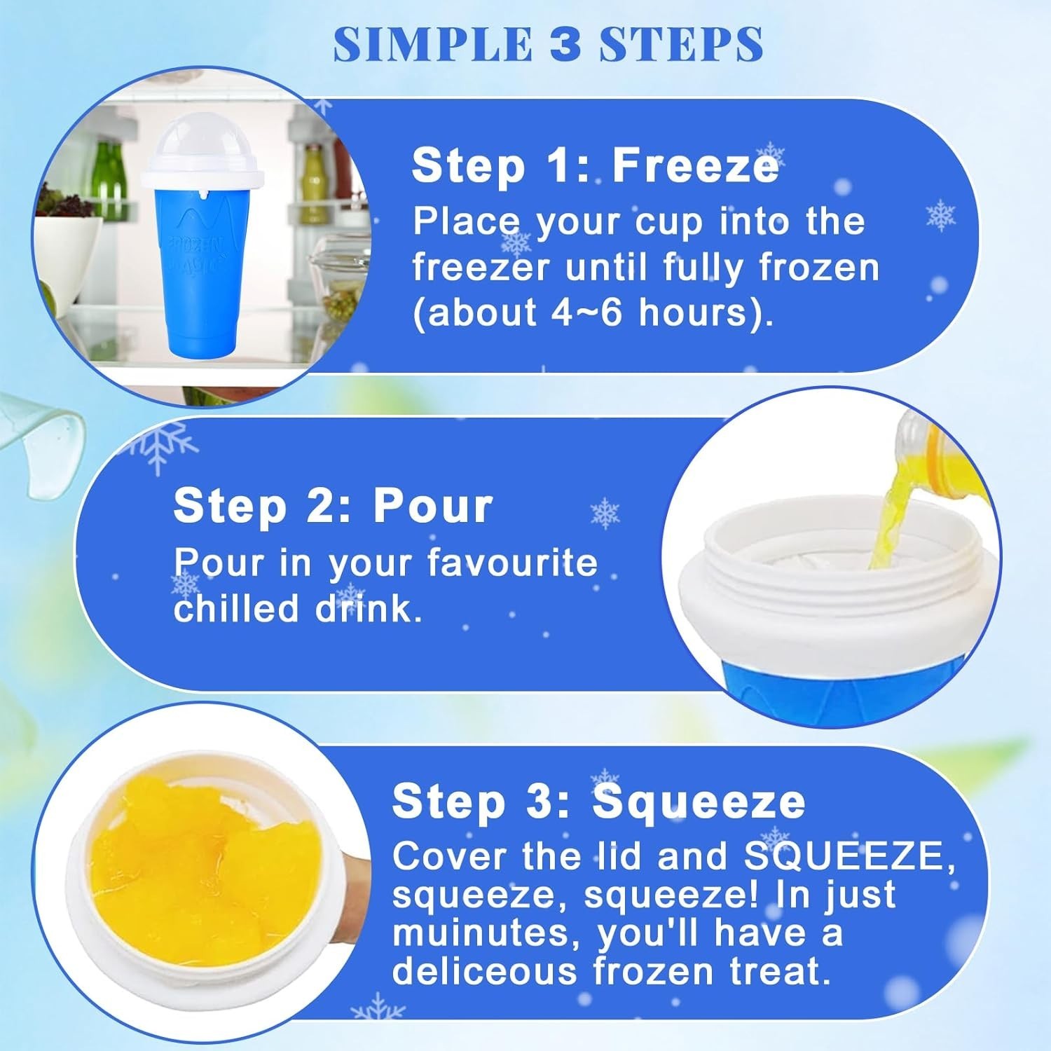 Slushie Cup 2 Pack Slushy Maker Cup Frozen Magic Squeeze Cups Juice Milk Yogurt
