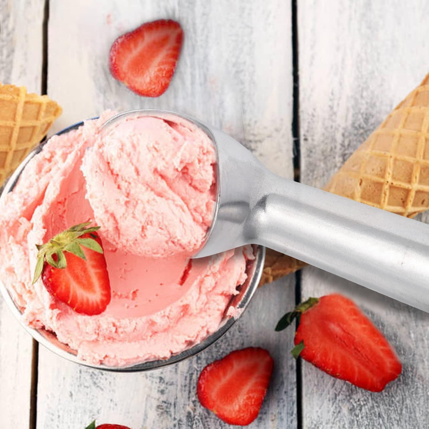 Large Ice Cream Scoop 7 inches Nonstick Anti-Freeze Large, Bright Silver