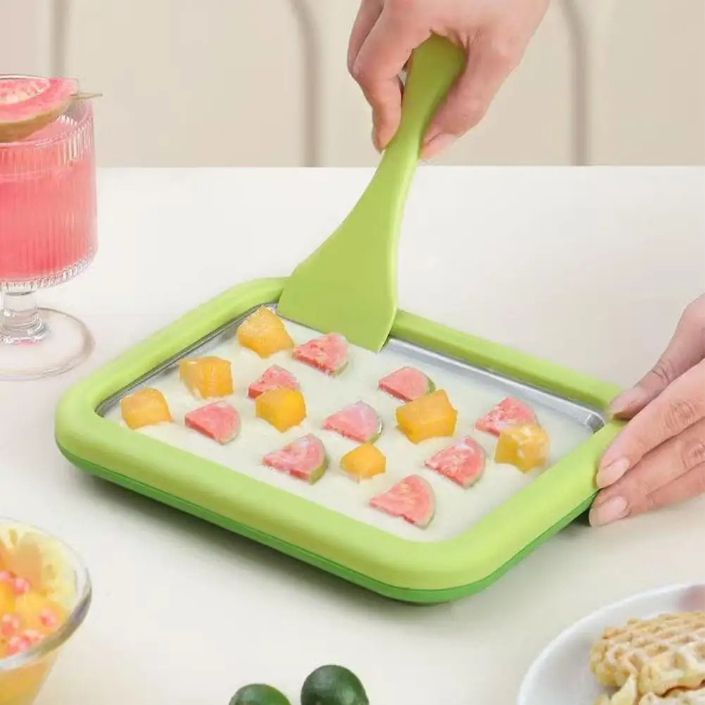 Ice Cream Maker Pan with 2 Scrapers Ice Cream Maker Plate Multifunctional Cold S