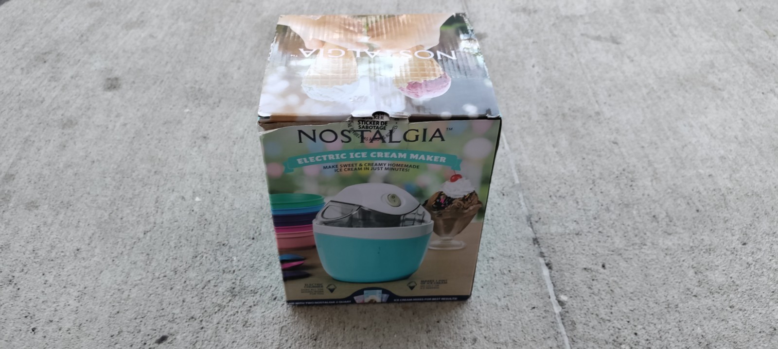 NOSTAGLIA 1 Pint Ice Cream Maker, Gelato, Frozen Yogurt, Turq.&White, Open Box!