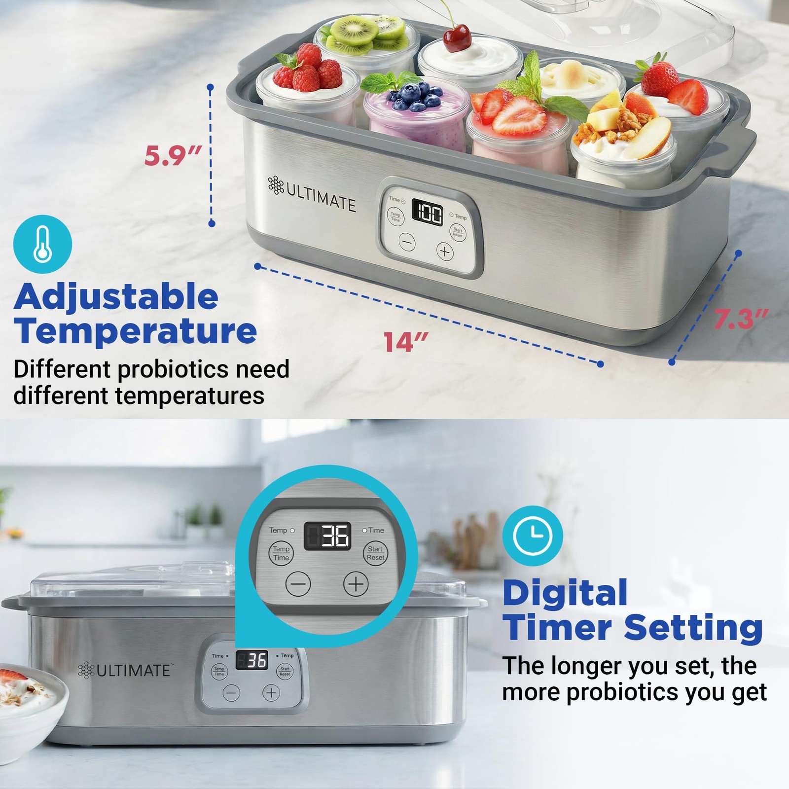 Ultimate Probiotic Yogurt Maker with With Eight Jars (6oz), Stainless Steel