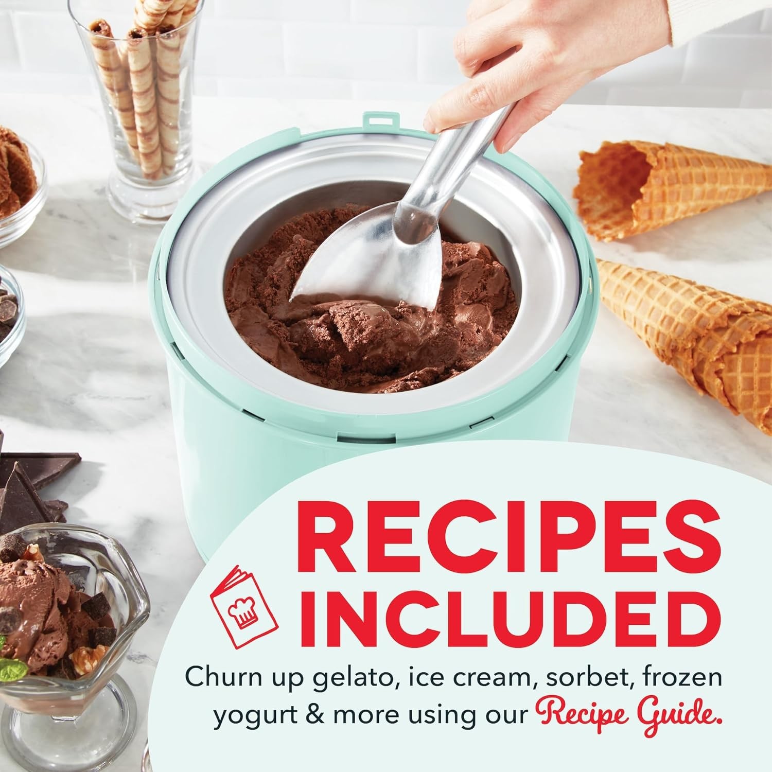 Deluxe Gelato & Ice Cream Maker HomeMade Dessert Maker W/ One-Touch Churning