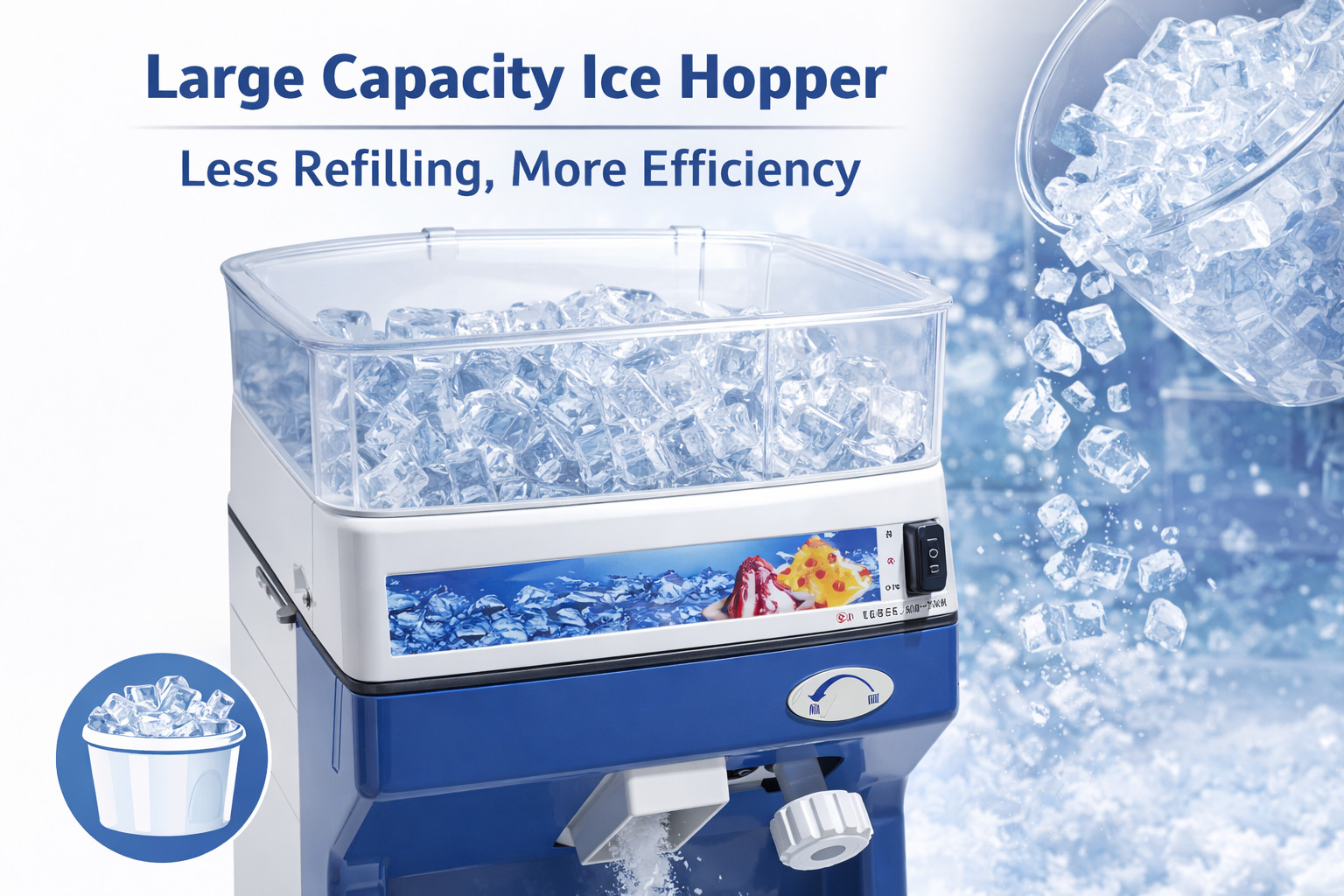 500W Commercial Ice Shaver Crusher 300Lbs/H Stainless Steel Ice Maker 1500RPM