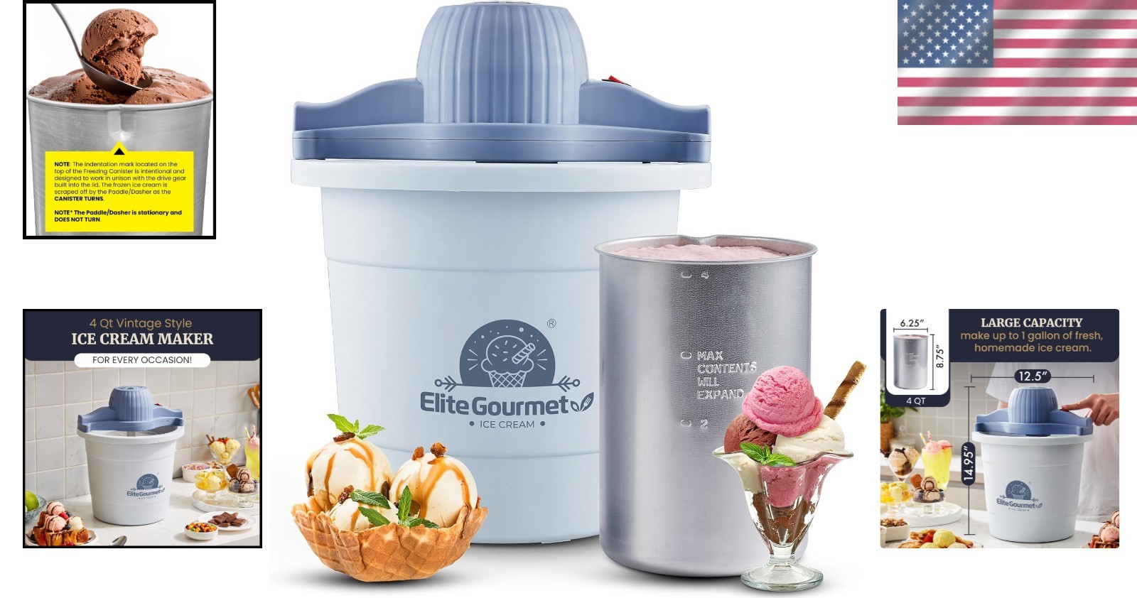 Portable 4-Quart Ice Cream Maker with 50W Motor – Gelato, Sorbet & Yogurt Bliss