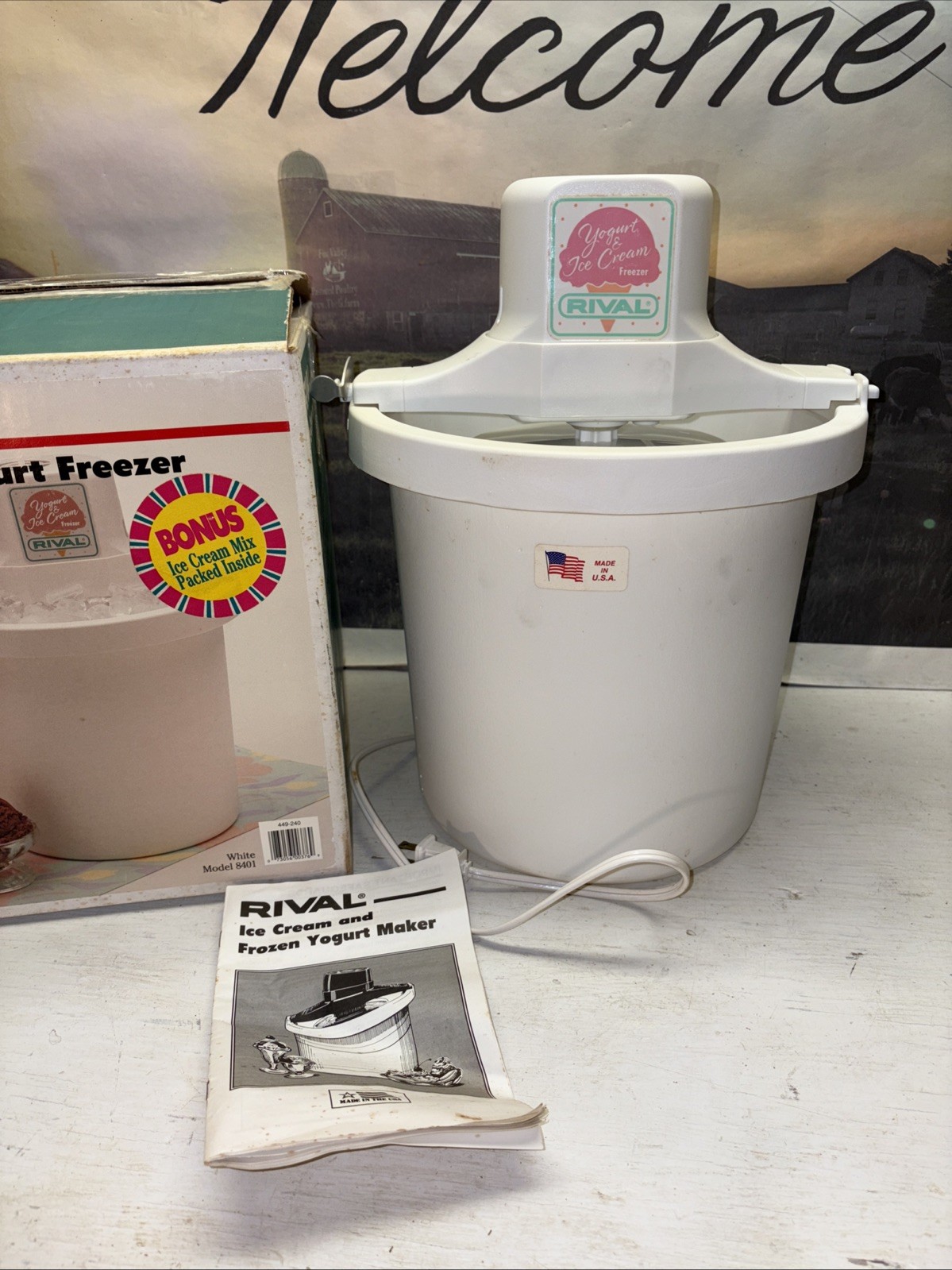 Vintage Used With Box Rival 4 qt. Electric Ice Cream & Yogurt Maker 8401