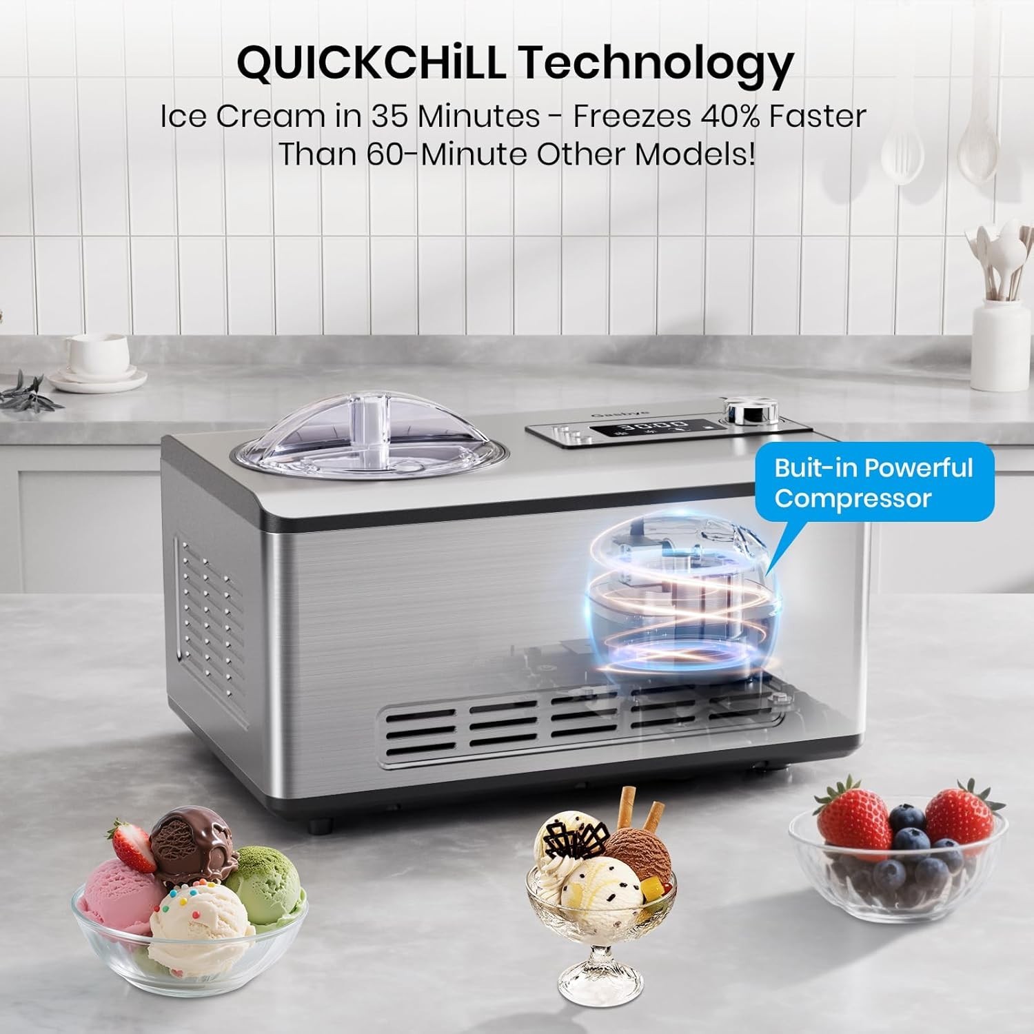 DEFECTIVE Gasbye Compressor Ice Cream Maker 21QT No PreFreeze 250W Stain G3D