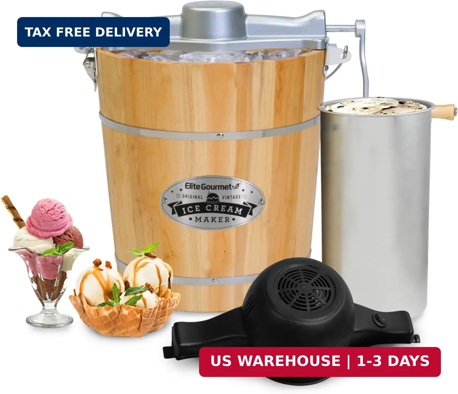 EIM402 Old Fashioned 4 Quart Vintage Wood Bucket Electric Ice Crea