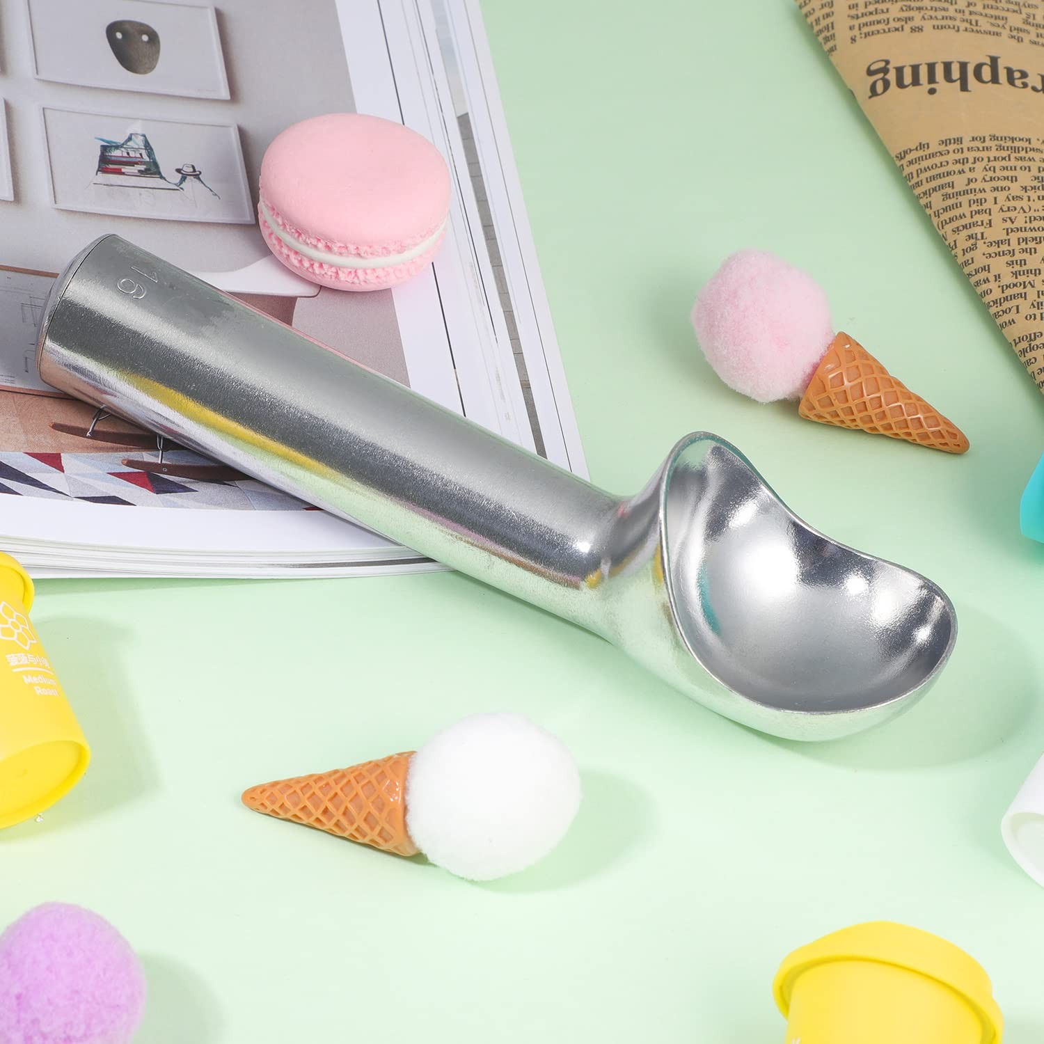 Pimoys Large Ice Cream Scoop 7 inches Nonstick 2.5oz, Bright Silver