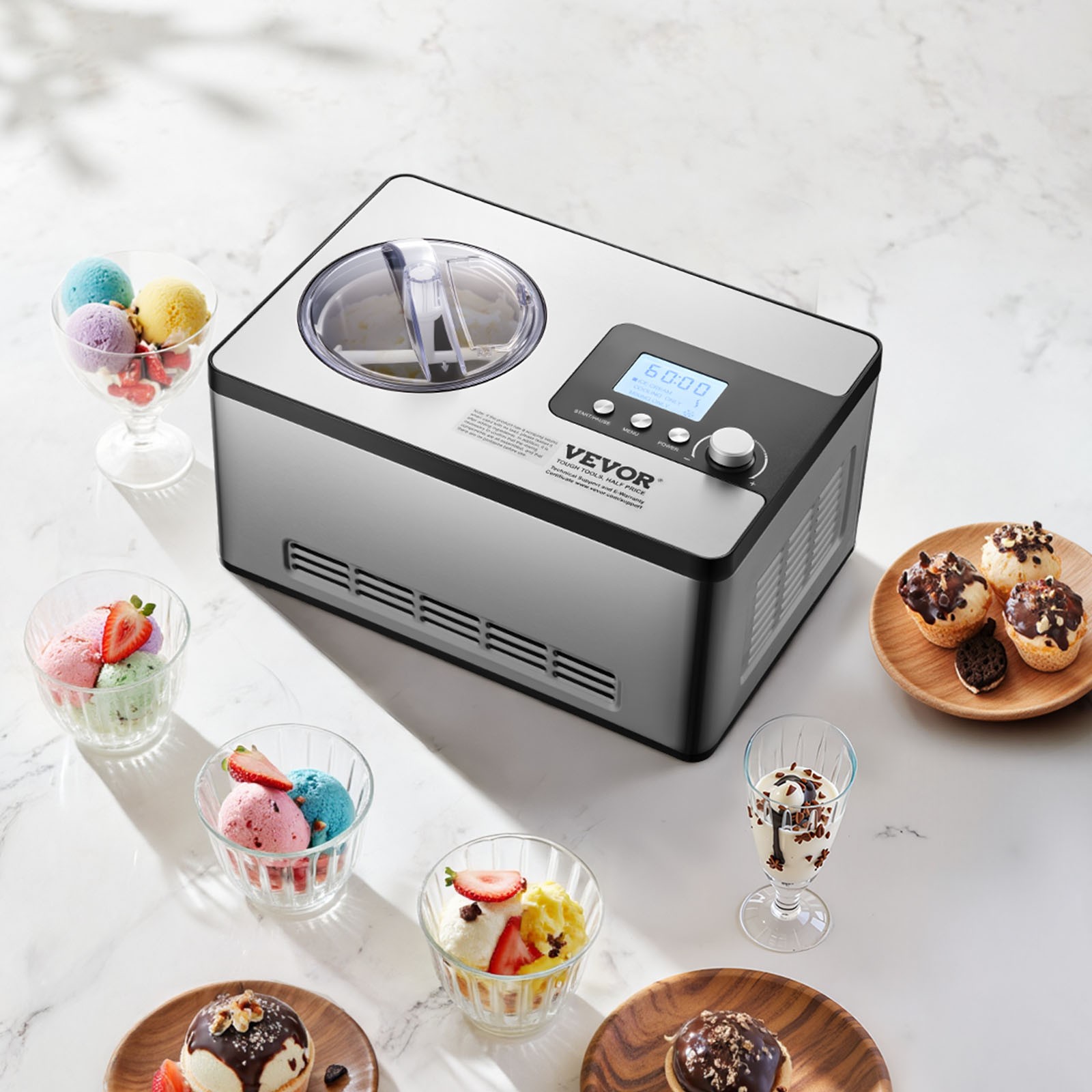 VEVOR 2 Quart Automatic Ice Cream Machine Electric Yogurt Gelato Make Silver