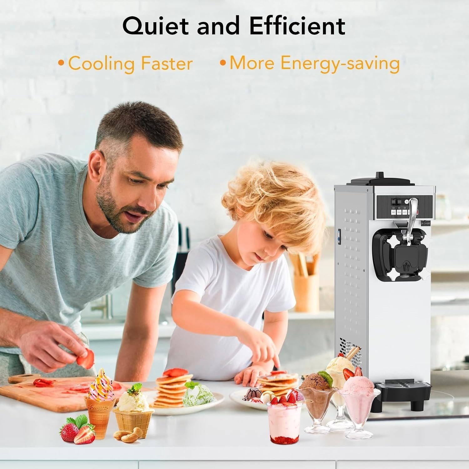 1200W Commercial Countertop Soft Serve Ice Cream Machine 4.7-5.8 Gal/H