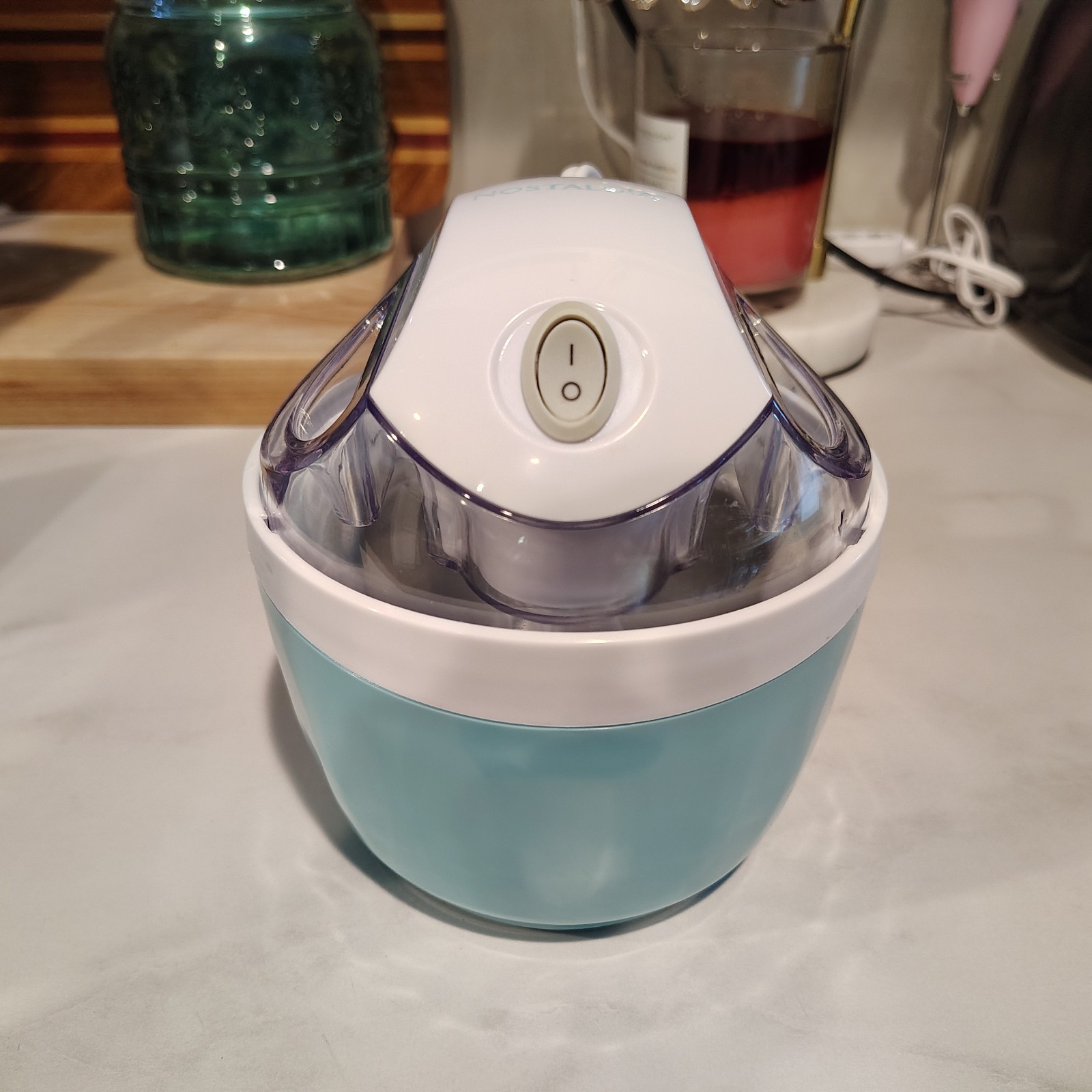Nostalgia Electric Ice Cream Maker Electric Non-Stick Gel Canister, 0.5 Qt. Aqua