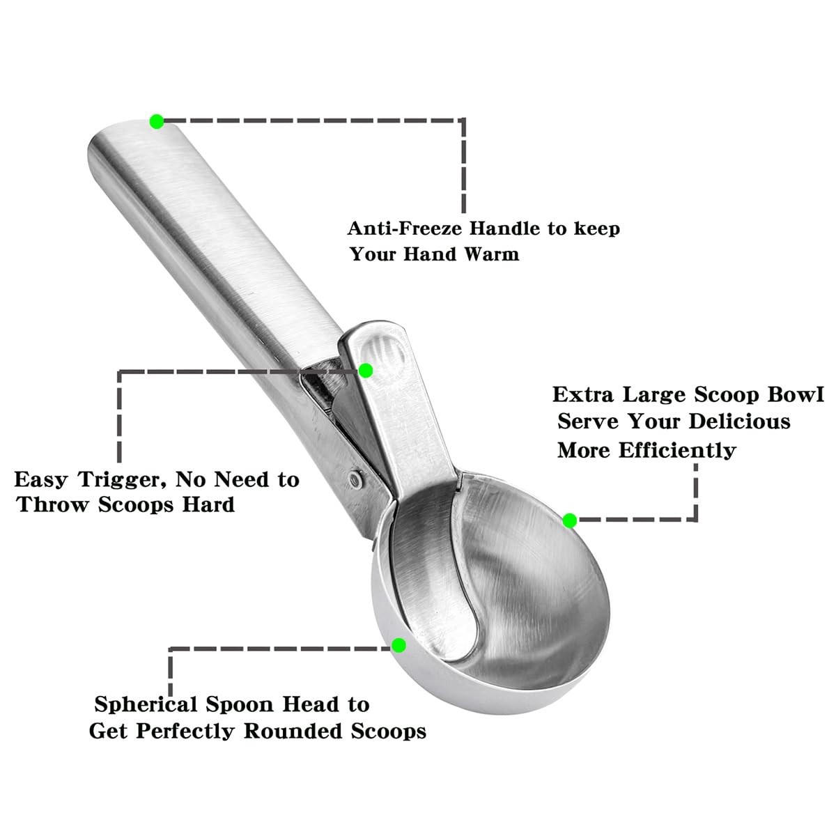 Ice Cream Scoop,Portable Stainless Steel Scoop with M, 1p-silver