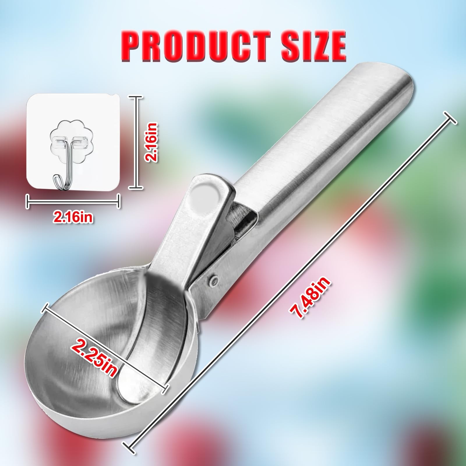 Ice Cream Scoop,Portable Stainless Steel Scoop with M, 1p-silver