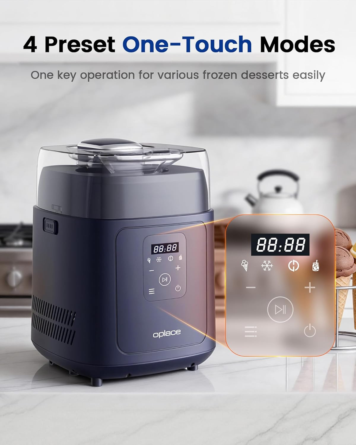 4-in-1 Ice Cream Maker & Yogurt Machine, No Pre-Freezing, Compact Design