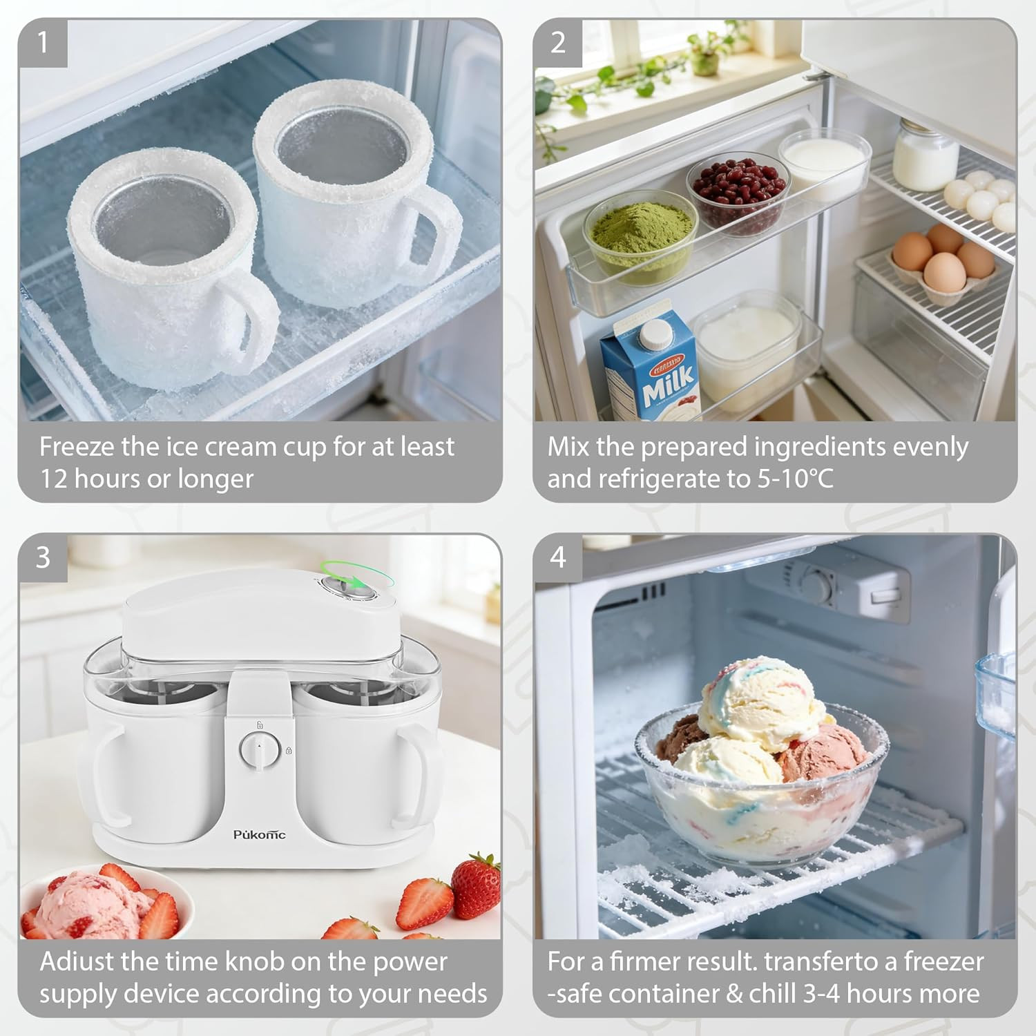 Ice Cream Maker Machine for Home Use, with Two Ice Cream Bowls,Simple Operation