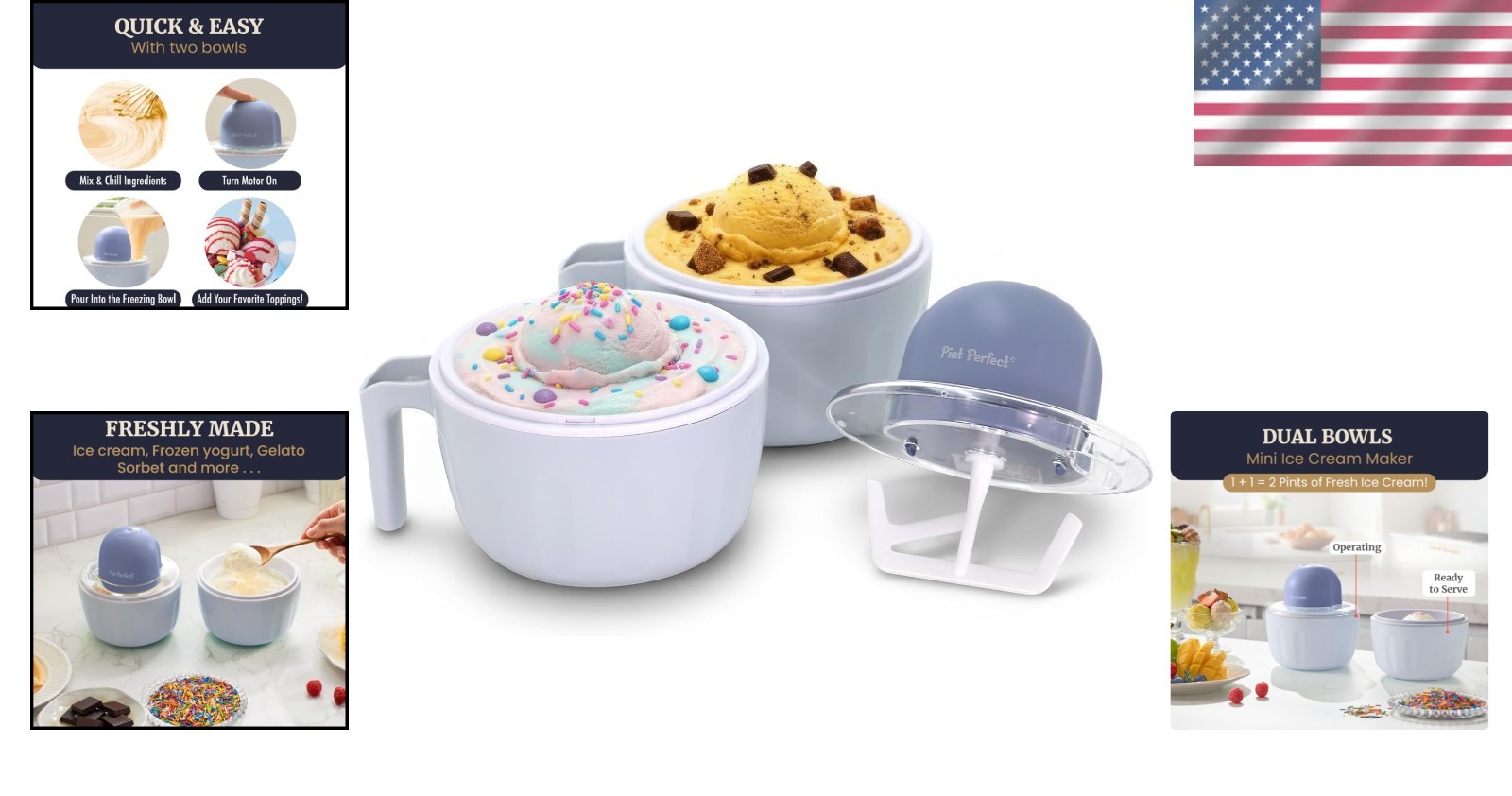 Elite Pint Perfect Ice Cream Maker with 2 Freezing Mugs