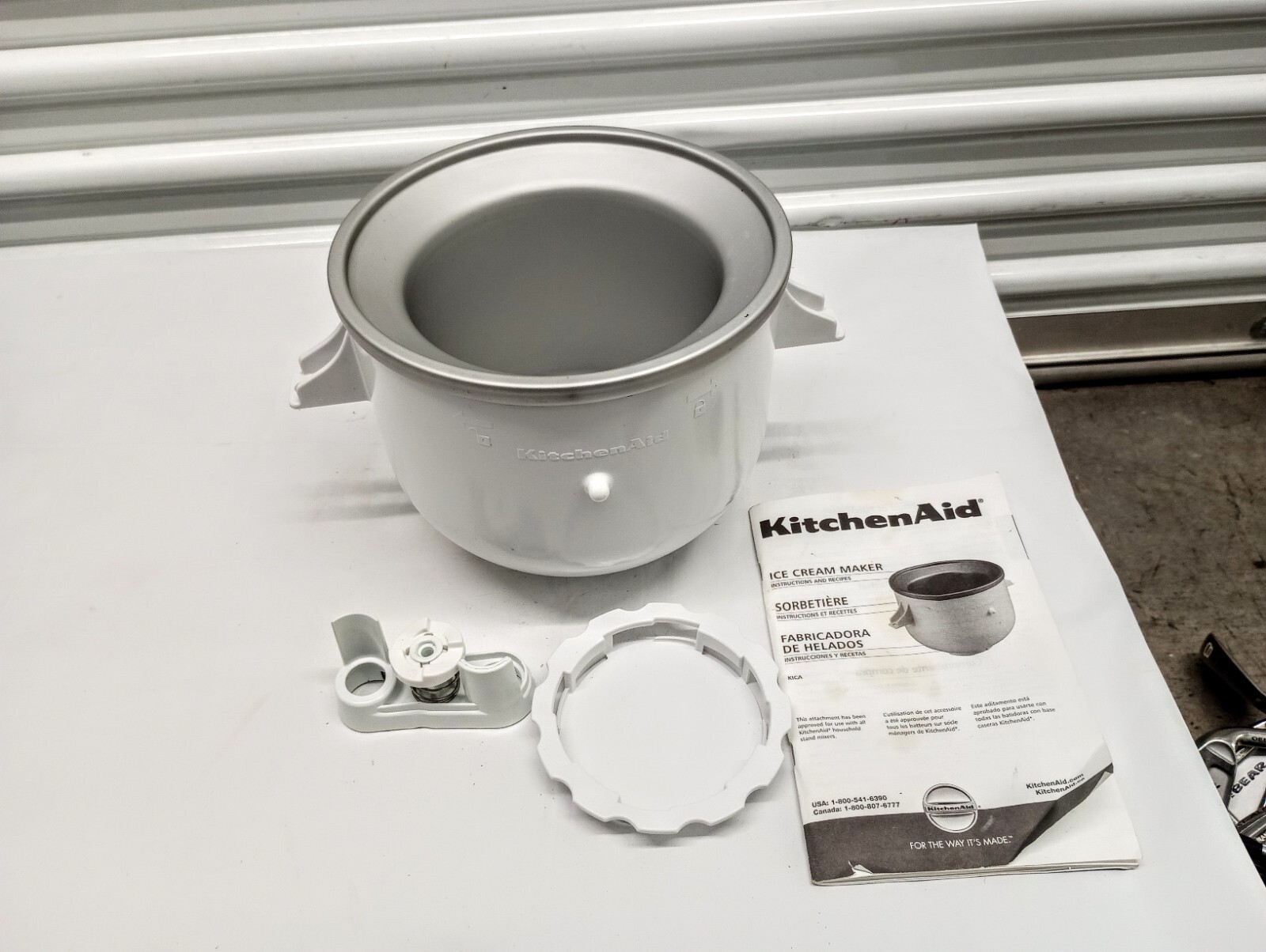 KitchenAid Ice Cream Maker Bowl With 2 Attachments And Manual Book.