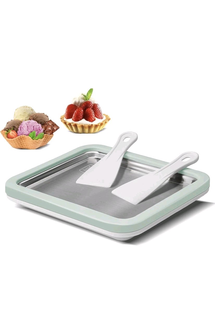 Instant Ice Cream Maker Freezer Bowl Plate w/ Scraper( White)