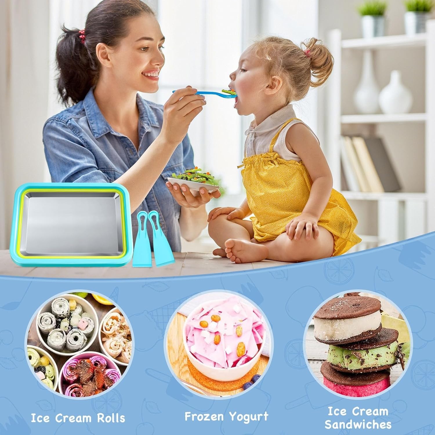 Stainless Steel At-Home Rolled Ice Cream Maker Kit with Scrapers and Tray