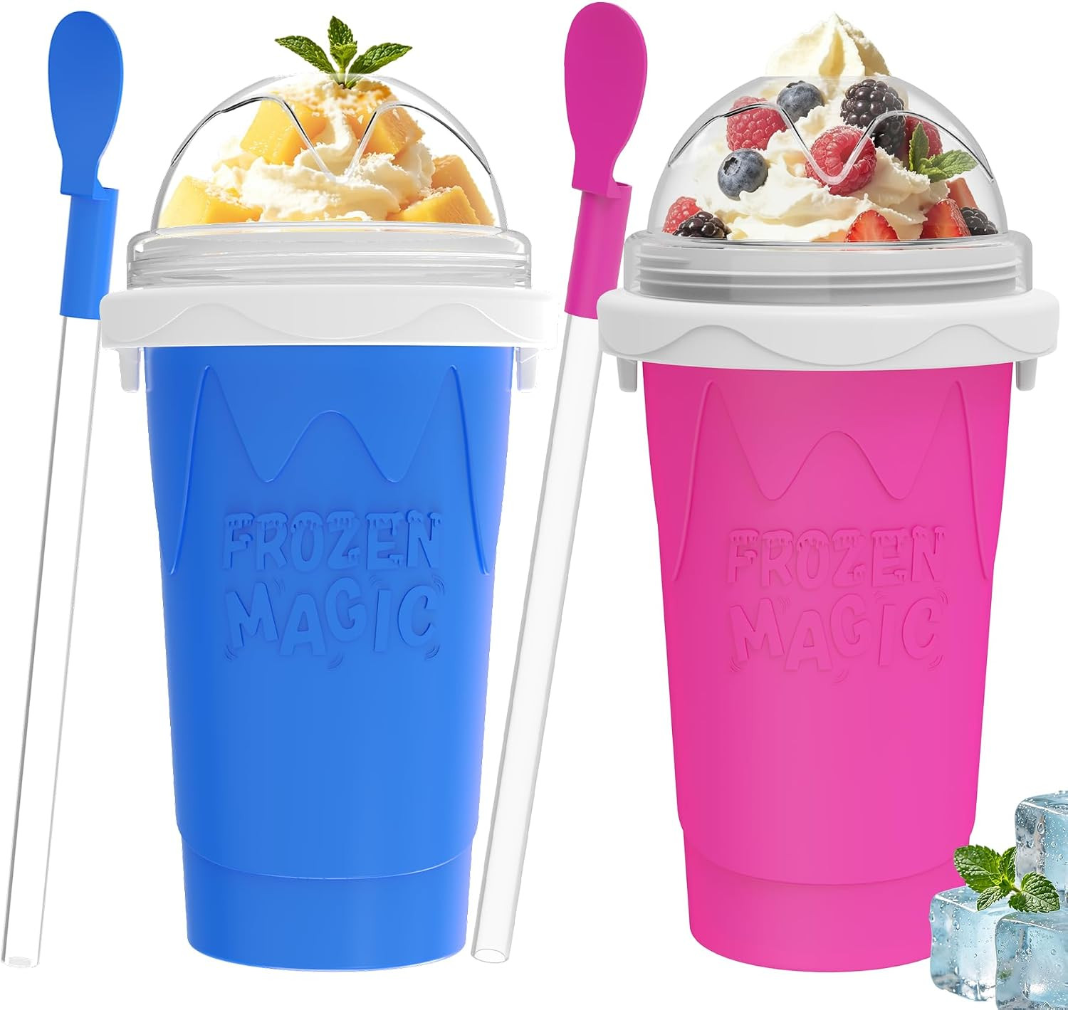 2PCS 500ML Slushie Maker Cup, DIY Magic Slushy Maker Squeeze Cup,Smoothie Squeez
