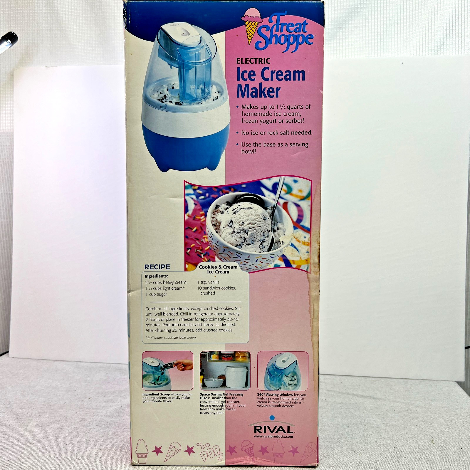 Vtg Rival Treat Shoppe Electric Ice Cream Yogurt Freezer Maker Gel Disc GC9151