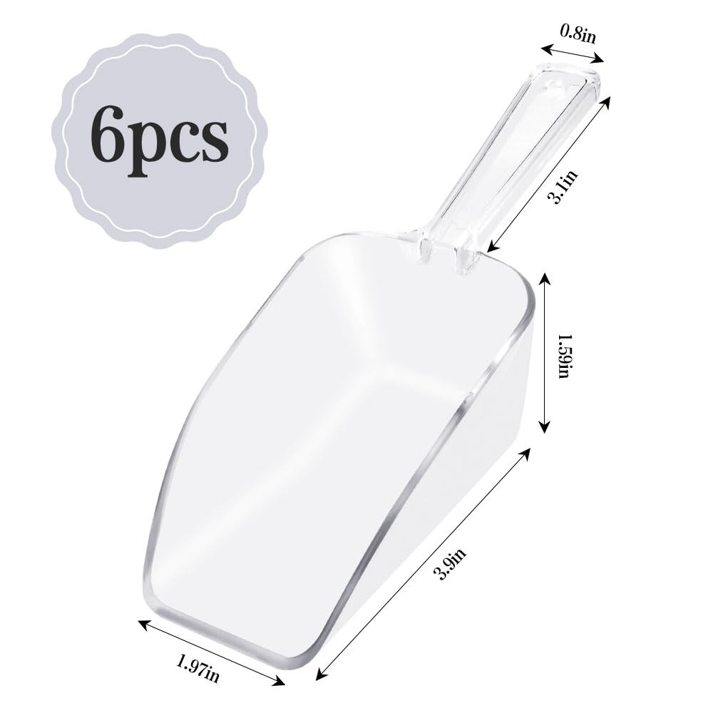6 PCS Clear Plastic Ice Scoop(7.6 Inch) for Freezer Food 6 pack, 6 pack clear