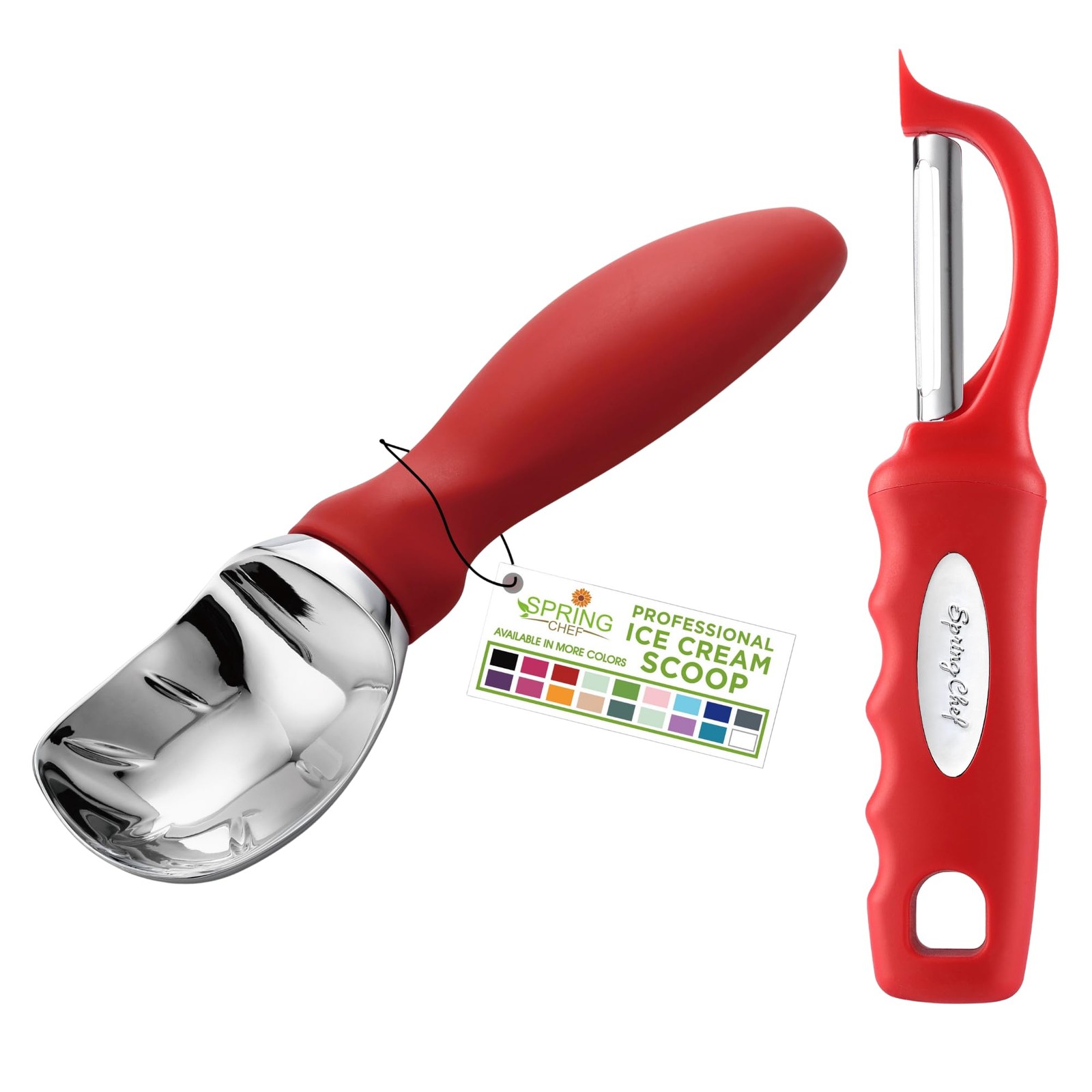 Spring Chef Professional Ice Cream Scoop & Stainless Steel Swivel Red