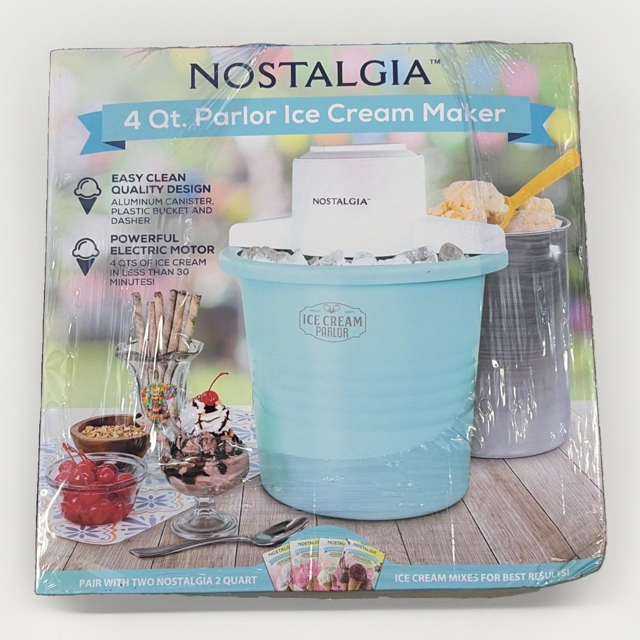 Nostalgia 4 Quart Parlor Ice Cream Maker Electric – Aqua New Sealed Electric