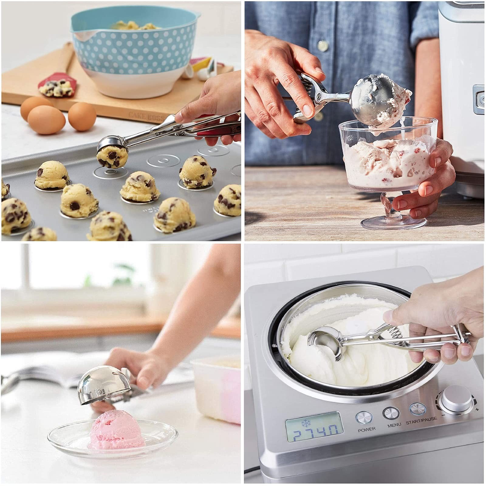 Ice Cream Scoop, 3Pcs Cookie Scoop Set, Stainless Steel 23, Silver