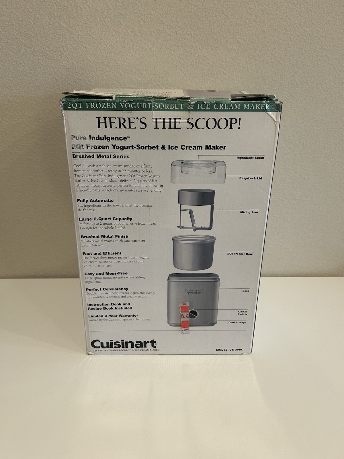 Cuisinart ICE 30BC Pure Indulgence 2 Qt Ice Cream Frozen Yogurt Sorbet Maker New