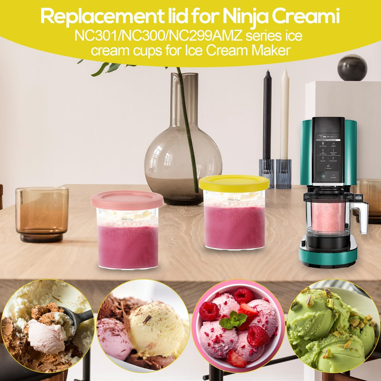 2Pcs Ice Cream Container Lid, round Silicone Covers Replacement for Ninja Creami