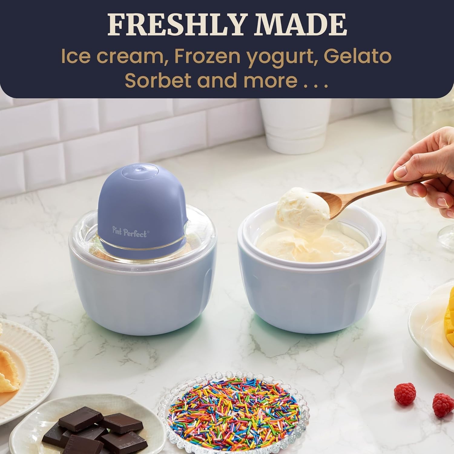Elite Pint Perfect Ice Cream Maker with 2 Freezing Mugs