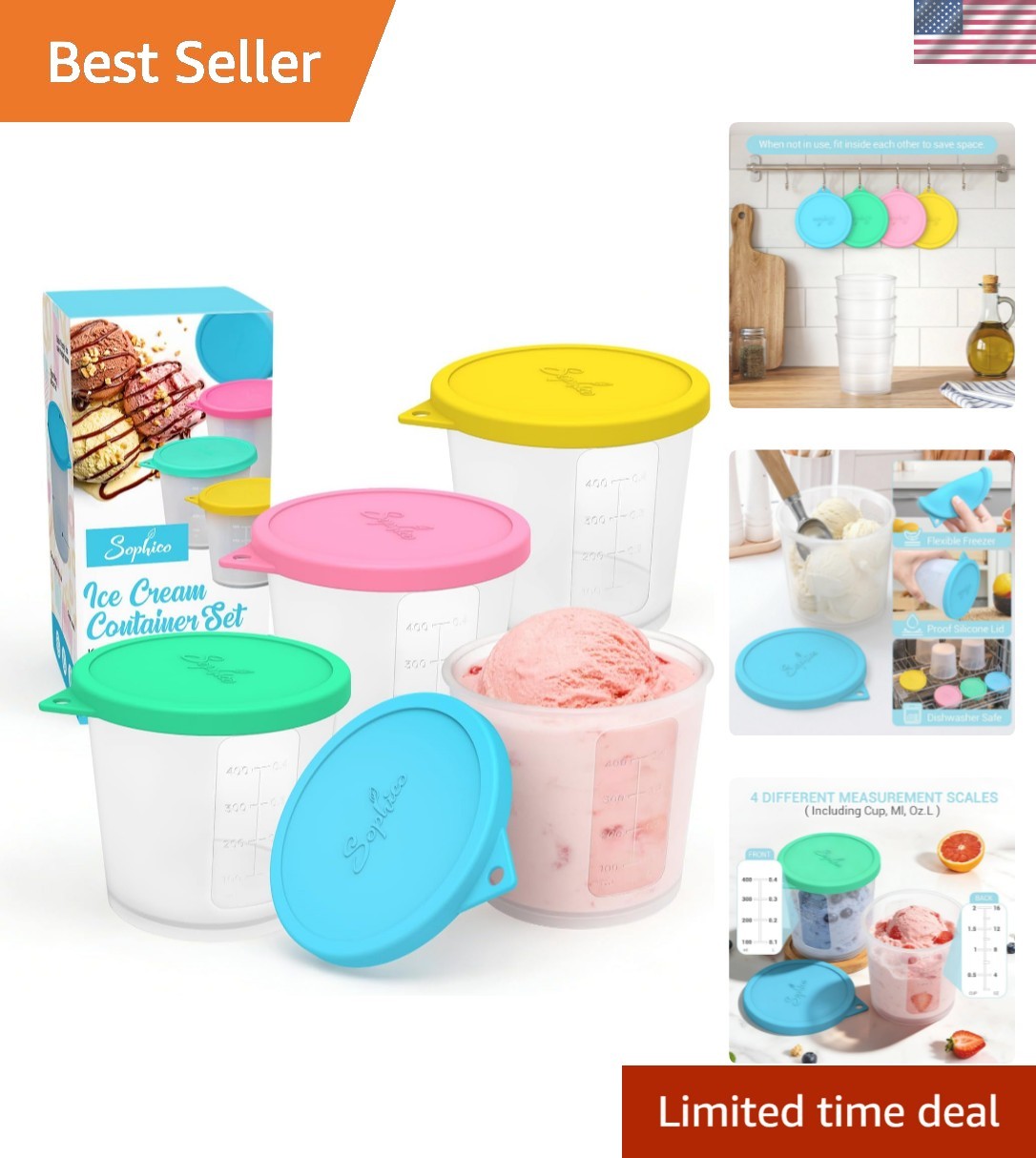 Versatile 4-Pack Freezer Storage Containers with Silicone Lids & 2-Cup Capacity