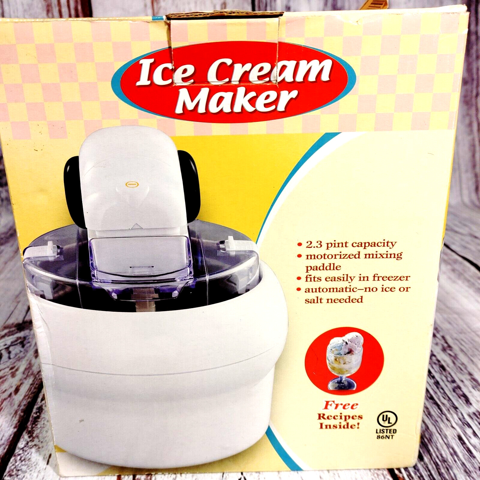 1 Quart Capacity Ice Cream Maker. For Household Use Only. With Manual, Open Box.