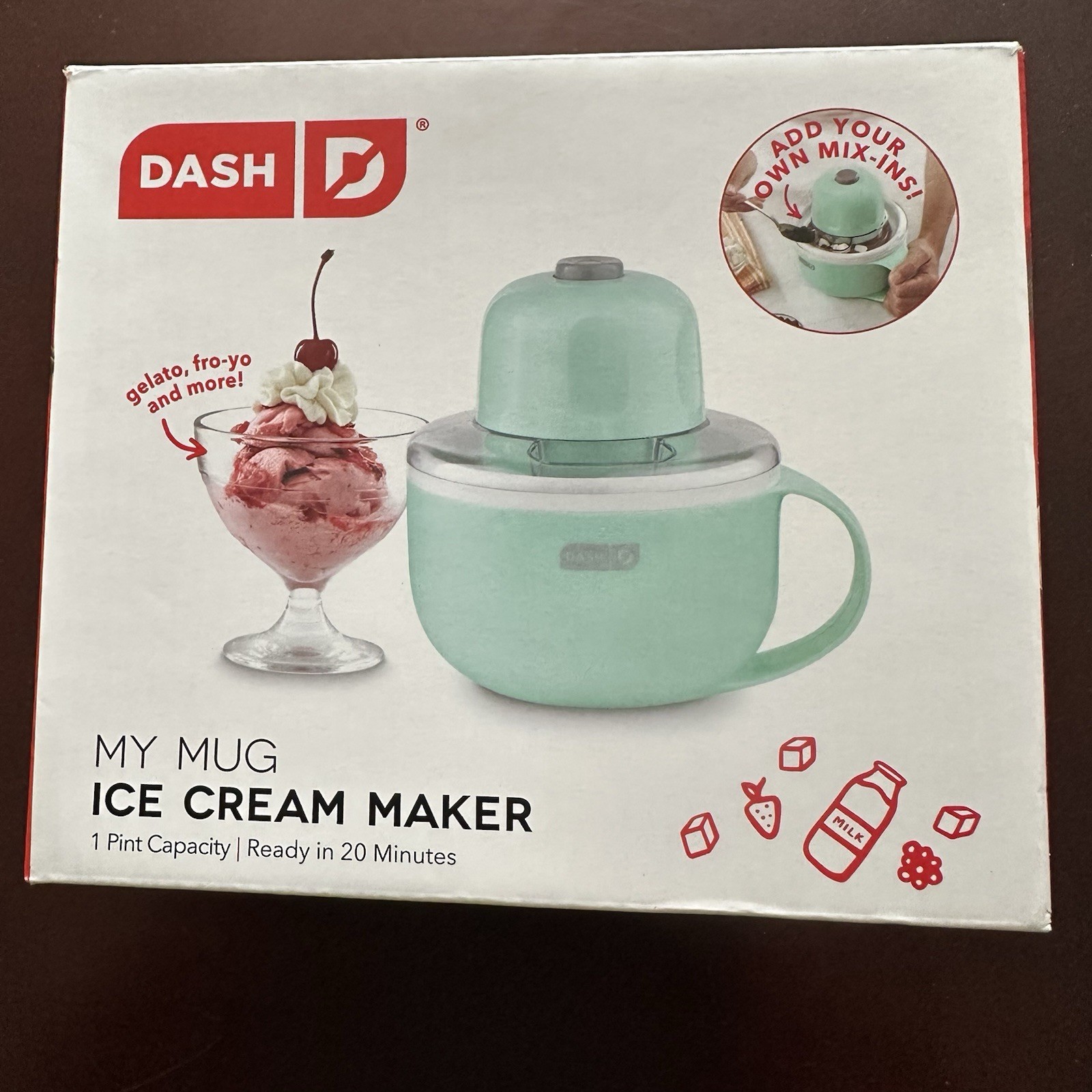 DASH My Mug Ice Cream Maker Compact 1 Pt Aqua Easy Clean Portable Lid Sealed New